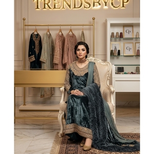 Premium Heavy Velvet Long <b>Kaftan</b> with Hand-Embroidered Zari Work | Modest Evening Dresses | Customizable Women's Ethnic Wear - Product Image 3