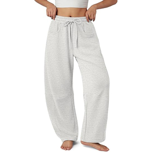 Pantalon de survêtement large pour femme, multi-poches, avec empiècements frontaux, taille basse, cordon de serrage, en molleton, coupe décontractée - Product Image 1