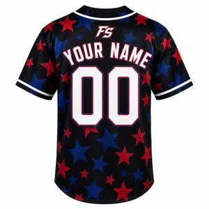 Maillot de baseball personnalisé sublimé, entièrement boutonné, respirant, uniforme sportif d'équipe, imprimé étoiles, haute qualité, vente en gros, haut de gamme pour hommes - Product Image 2
