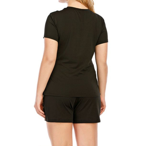 Ensemble de shorts sportifs 2 pièces pour femme, col rond, manches courtes, imprimé léopard, tricoté, respirant, coupe ample, au-dessus du genou, avec bande latérale - Product Image 2