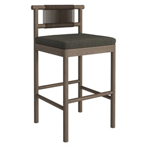 Tabouret de bar style scandinave, design moderne, en teck, chaise haute Bali Villa, avec corde tressée, pour intérieur et extérieur - Jamila - Product Image 1