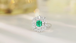 Luxury Women's 925 <b>silver</b> <b>Emerald</b> Cut Cocktail <b>Ring</b> Flower Design Pave Setting - Product Image 3
