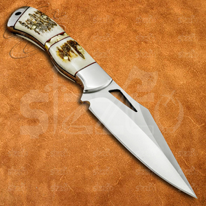 Couteau de chasse utilitaire OEM EDC en acier D2 à pointe tombante avec poignée personnalisée en bois de cerf et bouton de pouce, idéal comme cadeau - Product Image 2