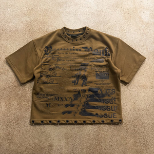 Nouvelle mode 2026 : T-shirt vintage respirant à manches courtes avec strass, style décontracté, vêtement de marque tendance - Product Image 5