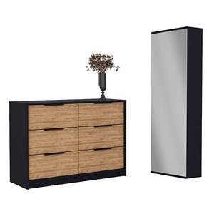 Cornovaglia 2 pezzi camera da letto con scarpiera montata a parete comò pino nero con specchio - Product Image 2