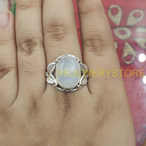 Natural Moonstone Oval <b>Ring</b> 925 Sterling <b>Silver</b> Handmade Leaf Design <b>Statement</b> <b>Ring</b> Women Jewelry Gift Boho Style - Product Image 2