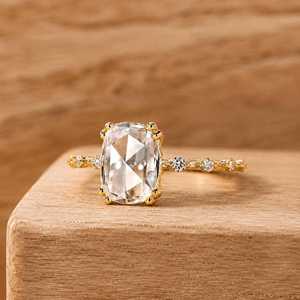Bague en or massif 10k 14k 18k avec diamant de laboratoire certifié IGI, taille rose et taille brillant rond, sertie à griffes, style Old Mine Cushion - Product Image 1