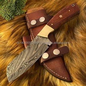 Couteau de cuisine artisanal en acier Damas, couteau de chef sur mesure, étui en cuir, lame fixe, personnalisé, écologique, pour le camping et la chasse - Product Image 1