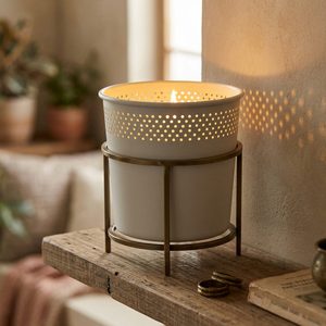 Handmade 16 cm Iron Pot Stand Chalk <b>Brass</b> Pierced Band Chirag Punched Band Metal Candle Holders <b>Lanterns</b> for Home Decor Hotel - Product Image 2