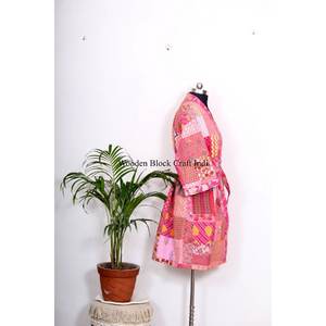 <b>Women's</b> Unique Eco-Friendly Quilted V-neck <b>kimono</b> Indian Handmade Kantha <b>Kimono</b> Robe Winter Wear 100% Cotton Gift for <b>women</b> - Product Image 5