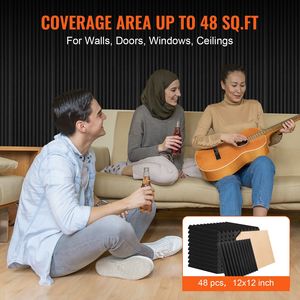 Paquete de 48 paneles de espuma acústica 12X12X1 "con adhesivo para instalación en pared y techo 12X12X1 en paneles acústicos - Product Image 5