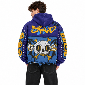 Ensemble jogging à capuche graphique personnalisé pour homme style streetwear Y2K, imprimé vieilli avec détails cloutés, survêtement décontracté, sweats à capuche de créateur OEM - Product Image 2