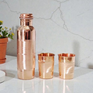 Copper <b>Water</b> <b>Bottle</b> With Hammered Finish And Lids Traditional Chinese Design Portable Home Use - Product Image 3