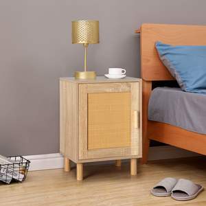 Burlywood FCH 40*30*55cm Particleboard Rattan Single Door Bedside Cabinet 1pc <b>Nightstand</b> - Product Image 1