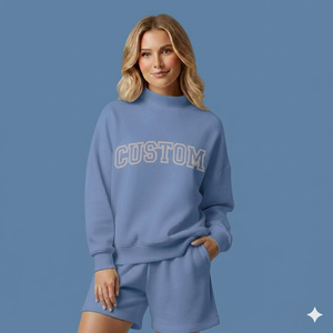 Conjunto de Camiseta de Cuello Alto y Pantalones Cortos para Mujer, 100% Algodón, Ropa Casual y Urbana, Impresión de Logotipo Personalizado, OEM - Product Image 1