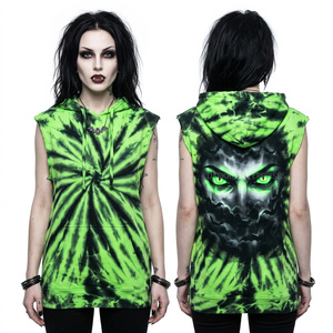 Custom Acid Wash Sleeveless Hoodie Women Orange Moon Bat Graphic Sweatshirt Vest Streetwear Apparel Manufacturer Distressed - Product Image 6