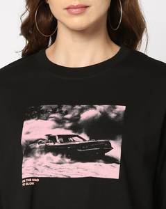 Custom Logo <b>Women</b> Oversized Graphic T <b>Shirt</b> Short Sleeve Crew Neck Casual <b>Black</b> Printed Tee Manufacturer - Product Image 4