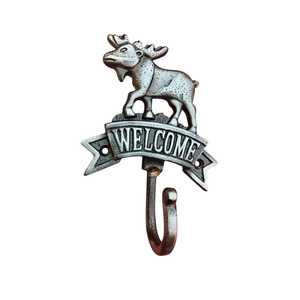 Rustic Cast Iron Welcome <b>Wall</b> <b>Hook</b> Vintage Decorative Animal Coat Hanger Antique Metal <b>Key</b> Holder for Entryway Cabin Lodge Decor - Product Image 1