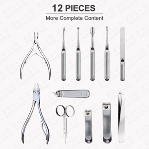 Luxury Nail Care Manicure <b>Pedicure</b> <b>Set</b> Stainless Steel Grooming Kit Brown Leather Travel Case Custom Logo OEM - Product Image 2