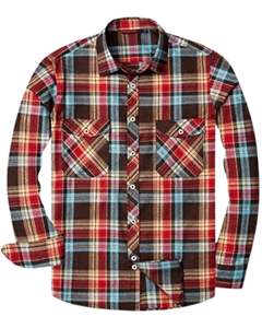 Camisa de Franela a Cuadros para Hombre, Color Rojo Marrón Azul, de Algodón y Poliéster, Manga Larga, con Botones, Informal, Cálida, Suave, para Invierno - Product Image 1