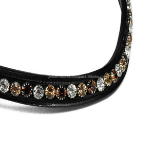Customized Multicolor Crystals Rhinestones Diamante <b>Chain</b> Inlaid Empty Channel Black Padded Leather Horse Brow Band for Bridle - Product Image 6