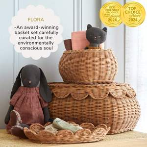 <b>Storage</b> Hand-Woven 2 Small Rattan Scalloped <b>Basket</b> Multifunction Top Shopping Elegant Wicker Scalloped Edge Lid Nursery - Product Image 3