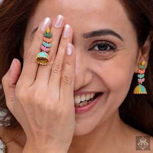 PRAO Boucles d'oreilles à feuilles colorées Accessoire de déclaration à la mode - Product Image 5