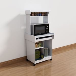Carrello Bianco per Microonde con Mobiletto Scorrevole, Postazione Caffè e Spazio per Computer, Ruote Bloccabili per un'Archiviazione Sicura - Product Image 2