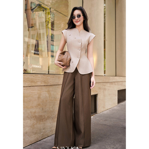 Chaleco Elegante Beige Asimétrico para Mujer, con Mangas Cortas, Estilo Oficina, Moderno, Casual de Negocios, Marca YONA - Product Image 2