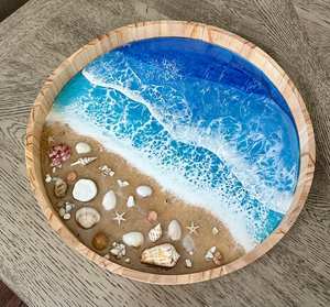 Plateau de service en bois et résine époxy fait main de haute qualité pour restaurant, petit-déjeuner, thé, jus, avec poignée en métal - Product Image 5