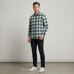 Custom Drop Shoulder Cotton Vintage Embroidery Boxy Flannel <b>Long</b> Sleeve <b>T</b>-<b>shirt</b> Oversized Rhinestone Plaid Flannel <b>Shirt</b> for <b>Men</b> - Product Image 1