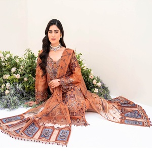 Liquidación de Ropa Pakistaní e India para Mujer al por Mayor, Ramsha Organza Salwar Kameez Dupata, Ropa de Fiesta Bordada Étnica - Product Image 4