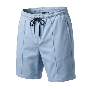 Shorts pour homme en coton et polyester bleu ciel, taille à cordon, décontractés, respirants, séchage rapide, longueur Bermuda, couleur unie, tricotés - Product Image 1