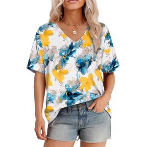 Custom Brand <b>Women's</b> <b>V</b>-<b>Neck</b> Printed 100% Cotton Short Sleeve Eco-Friendly Plus Size Casual Summer <b>T</b>-<b>Shirt</b> Anti-Wrinkle Quick Dry - Product Image 5