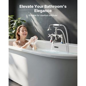 Rubinetto Vintage Cromato Lucido per Vasca con Piedini a Artiglio, Miscelatore Doccia da Pavimento, Rubinetti per Vasca con Doccetta, Rubinetti Doccia per Bagno - Product Image 2