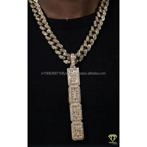 Fait sur mesure pour Boss Baguette Diamant Lettre Pendentif Entièrement Glacé Vertical Initiale Argent Bling Fine Pendentifs Charmes Bijoux - Product Image 3