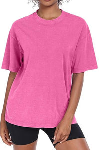 Camiseta de Verano para Mujer, Estilo Retro, 100% Algodón, Ligera, Oversize, Lavado Ácido, con Estampado por Transferencia Térmica, Lavado a la Piedra, MOQ Bajo, OEM Personalizado - Product Image 3