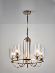 Lámpara Colgante Moderna Minimalista de Altura Ajustable con Doble Cristal y Acabado Dorado para Mesa de Comedor o Mesita de Noche - Product Image 1