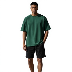 Camiseta de algodón verde de corte holgado para hombre, manga corta, cuello redondo, estilo casual, anti-bolitas, 180g, logo frontal - Product Image 5