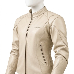 Men Beige Leather <b>Biker</b> <b>Jacket</b> Motorcycle Racer <b>Jacket</b> Custom Motorcycle Leather <b>Jacket</b> Wholesale Manufacturer - Product Image 2