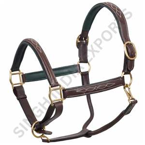 SIE Collier de tête pour cheval en cuir véritable, rembourré et réglable, avec surpiqûres décoratives durables et ferrures en laiton robustes - Product Image 5