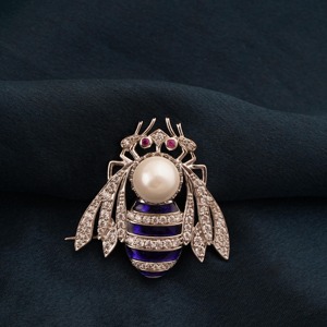 New Arrival Victorian <b>Bee</b> Brooch 12.50ct Diamond Pearl Iced Out Solid Gold Wedding Unique Women's - Product Image 5