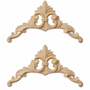 Applique décorative traditionnelle en bois massif de caoutchouc sculpté en forme de fleur-de-lis pour armoires de cuisine - Product Image 3