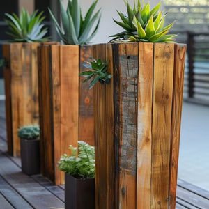 Jardinière en bois pour plantes d'extérieur - Grand pot rectangulaire en fibre de verre pour fournitures de jardinage - Product Image 1