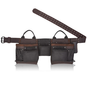 Ceinture porte-outils en cuir professionnelle avec plusieurs poches, construction robuste, ajustement confortable à la taille, accroches sécurisées. - Product Image 1