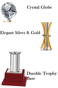 Premium Modern Metal Trophy with Crystal Globe Customizable Silver & Gold Award for Corporate Events Employees Students - Product Image 2