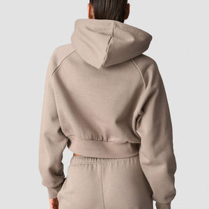 Sudadera Corta con Capucha para Mujer, Talla Grande, Color Sólido, Felpa Francesa, Estilo Casual, para Otoño, Gris - Product Image 3
