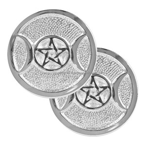 Plato de Altar Triple Luna Pentagrama Plateado de 3 Pulgadas, Moderno, Ecológico, de Alta Calidad, Decoración Espiritual para Rituales Wiccanos - Product Image 2