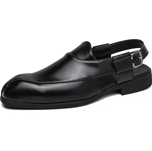 Nouveauté : Sandales Peshawari Chappal pour hommes, couleur noire, style formel et décontracté, traditionnelles, avec sangle réglable en PVC, chaussures Kheri Afghani pour adultes - Product Image 1