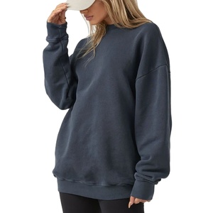 De gran tamaño 100% algodón francés Terry sólido cuello redondo mujeres sudaderas con capucha invierno antiarrugas transpirable cómodo Casual - Product Image 2